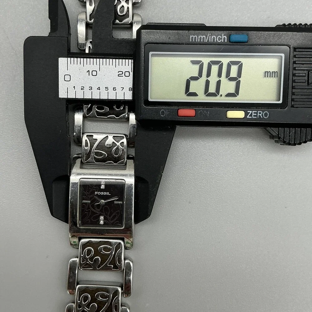Fossil Womens Watch 21mm Black Dial Stainless Bracelet Wood New Battery 6.25